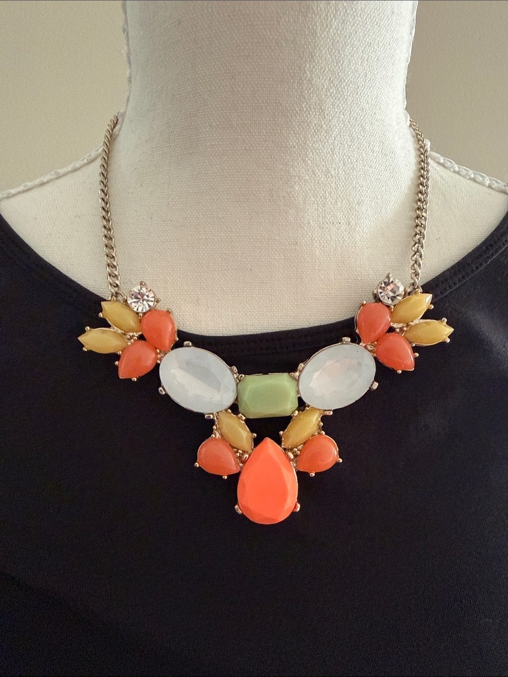 LOFT Coral, Yellow, Mint & White Statement Bib Necklace